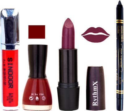 

Rythmx Jamini Lipstick Maroon Nail Polish Non Transfer Black kajal Sindoor 156(Set of 4)