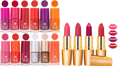 

Aroma Care 12 Piece Vibrant Color Nail Polish Combo Set With 4 Rythm Creamy Matte Lipstick Combo 27(Set of 16)