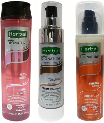 

Herbal Bionature Gloss Intense Thermal Shampoo & Nutritive Intense Conditioner & Total Repair Serum(Set of 3)