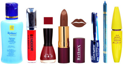 

Rythmx Lipstick ,Polish Remover, Sindoor, Nail Polish,EyeLiner,Turqoise Blue Kajal, Mascara, Makeup kit Combo 14014(Set of 7)