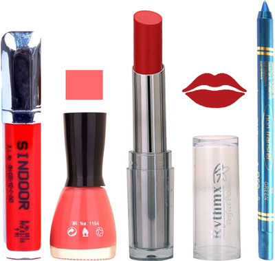 

Rythmx Lipstick Sindoor,Nail Polish,Turquois Blue Kajal Makeup Pack Combo 558(Set of 4)