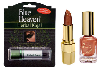

Blue Heaven Xpression Lipstick Cb 042, Xpression Nail Paint 929 & Herbal Kajal Combo.(Set of 3)