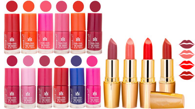 

Aroma Care 12 Piece Vibrant Color Nail Polish Combo Set With 4 Rythm Creamy Matte Lipstick Combo 49(Set of 16)