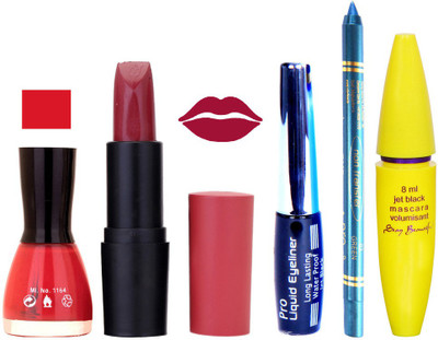 

Rythmx Lipstick, Nail Polish, Eyeliner,Turqoise Blue Kajal Makeup Combo Kit 1260(Set of 5)
