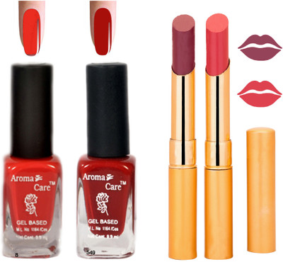 

Aroma Care Black Cap Nail Polish RHYTHM Orange Lipstick Combo 075(Set of 4)