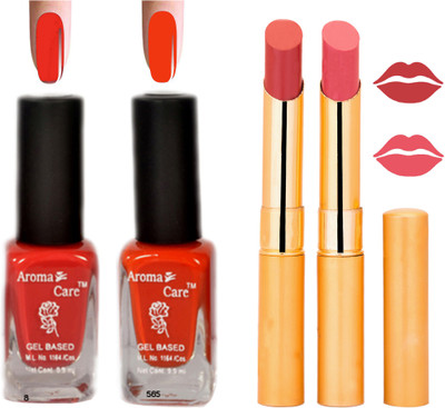 

Aroma Care Black Cap Nail Polish RHYTHM Orange Lipstick Combo 036(Set of 4)