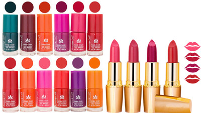 

Aroma Care 12 Piece Vibrant Color Nail Polish Combo Set With 4 Rythm Creamy Matte Lipstick Combo 20(Set of 16)