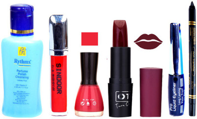 

Rythmx Remover, OTG Lipstick, Sindoor, Nail Polish,EyeLiner, Remover,Black Kajal, Makeup kit Combo 10108(Set of 6)