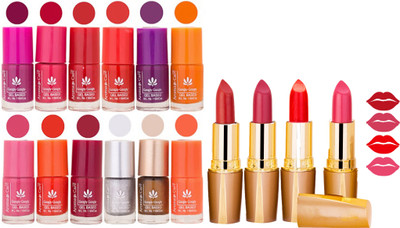 

Aroma Care 12 Piece Vibrant Color Nail Polish Combo Set With 4 Rythm Creamy Matte Lipstick Combo 179(Set of 16)