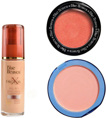 

Blue Heaven X Factor Foundation (Blush), Silk On Face Compact (Skin) & Diamond Blush on 503(Set of 3)