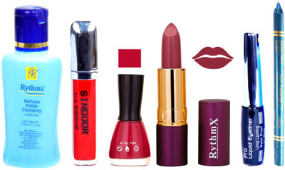

Rythmx Lipstick ,Remover, Sindoor, Nail Polish,EyeLiner,Turqoise Blue Kajal, Makeup kit Combo 12027(Set of 6)