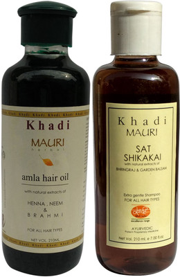 

Khadi Mauri Amla Hair Oil & Shikakai Sat Shampoo Combo Pack of 2 Herbal Ayurvedic Natural 210 ml each(Set of 2)