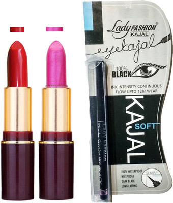 

Lady Fashion Lipstick And Kajal Combo(Set of 3)