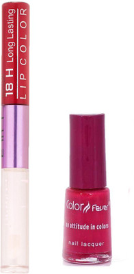 

Color Fever Long Lasting 4741606 Red Nail Polish+Red Lipstick(Set of 2)