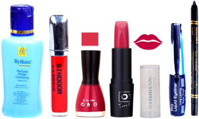 

Rythmx Remover, OTG Lipstick, Sindoor, Nail Polish,EyeLiner, Remover,Black Kajal, Makeup kit Combo 10095(Set of 6)