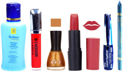 

Rythmx Remover, OTG Lipstick, Sindoor, Nail Polish,EyeLiner, Remover,Turqoise Blue Kajal, Makeup kit Combo 10041(Set of 6)