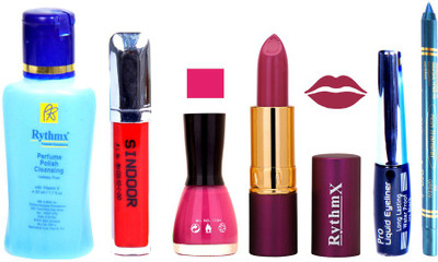 

Rythmx Purple Lipstick ,Polish Remover, Sindoor, Nail Polish,EyeLiner,Turqoise Blue Kajal, Makeup kit Combo 12012(Set of 6)