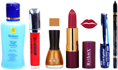 

Rythmx Lipstick ,Remover, Sindoor, Nail Polish,EyeLiner,Black Kajal, Makeup kit Combo 12103(Set of 6)
