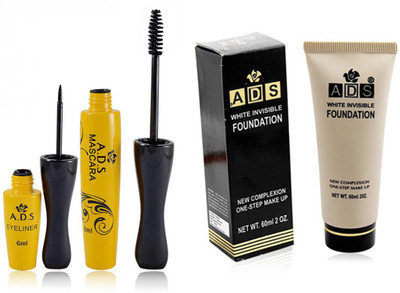 

ADS 1608 Waterproof Eyeliner / Mascara / White inviible Foundation(Set of 3)