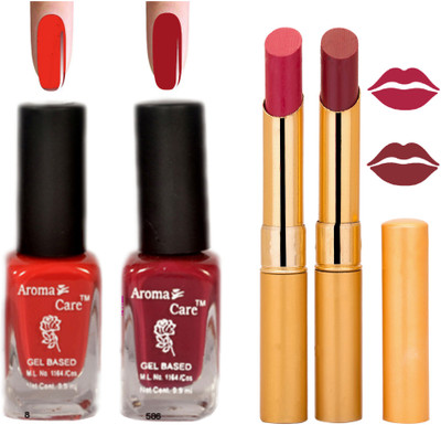 

Aroma Care Black Cap Nail Polish RHYTHM Red Lipstick Combo 015(Set of 4)