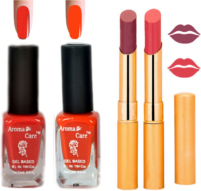 

Aroma Care Black Cap Nail Polish RHYTHM Orange Lipstick Combo 088(Set of 4)