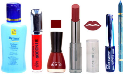 

Rythmx Lipstick And Nail Polish + Eyliner + Sindoor + Remover + Kajal Makeup Combo Pack(Set of 6)