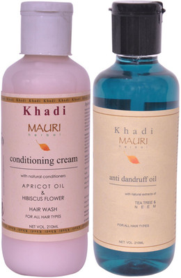 

Khadi Mauri Conditioning Cream Shampoo & Anti Dandruff Oil Combo Pack of 2 Ayurvedic Natural 210 ml each(Set of 2)