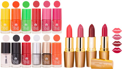 

Aroma Care 12 Piece Vibrant Color Nail Polish Combo Set With 4 Rythm Creamy Matte Lipstick Combo 94(Set of 16)