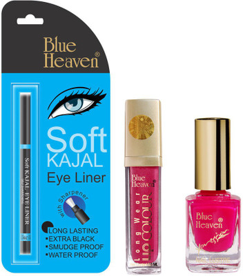

Blue Heaven Long Wear Lip Color, Xpression Nail Paint & Bh Kajal Liner Combo.(Set of 3)