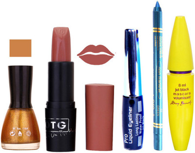 

Rythmx Lipstick, Nail Polish, Eyeliner,Turqoise Blue Kajal Makeup Combo Kit 1286(Set of 5)