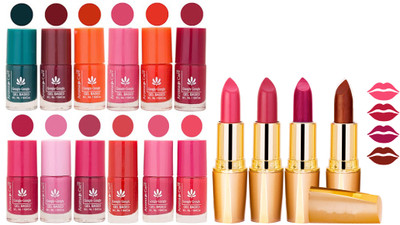 

Aroma Care 12 Piece Vibrant Color Nail Polish Combo Set With 4 Rythm Creamy Matte Lipstick Combo 03(Set of 16)