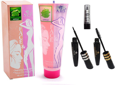 

ADS Cleansing Apple scrub gel / Eye liner / Kajal With Mascara(Set of 4)