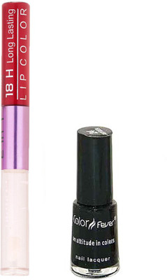 

Color Fever Long Lasting 4741616 Black Nail Polish+Red Lipstick(Set of 2)