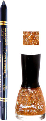 

Fashion Bar 27 07 2016 38 Glitter Gold Nail Polish With Pro Non Transfer Kajal(Set of 2)