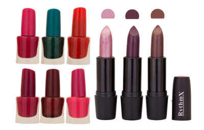 

Rythmx NEW NEON IMPORTANT NAIL POLISHES AND BLACK LIPSTICKS COMBO 031(Set of 9)