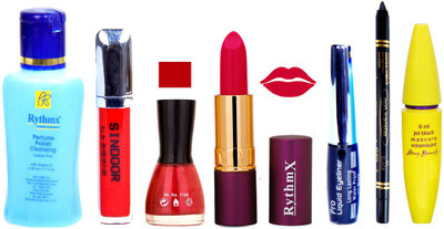 

Rythmx Lipstick ,Polish Remover, Sindoor, Nail Polish,EyeLiner,Black Kajal, Mascara, Makeup kit Combo 14105(Set of 7)