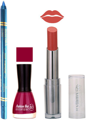 

Rythmx Lipstick , Nail Polish And Turquoise Blue Kajal Makeup Combo 1150(Set of 3)