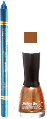 

Fashion Bar Shimmer gold Nail Polish With Pro Non Transfer Turquoise Blue Kajal 100(Set of 2)