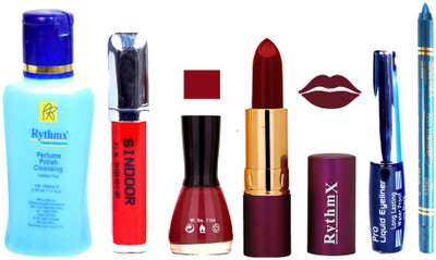 

Rythmx Purple Lipstick ,Polish Remover, Sindoor, Nail Polish,EyeLiner,Turqoise Blue Kajal, Makeup kit Combo 12007(Set of 6)