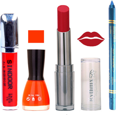 

Rythmx Lipstick Sindoor,Nail Polish,Turquois Blue Kajal Makeup Pack Combo 607(Set of 4)