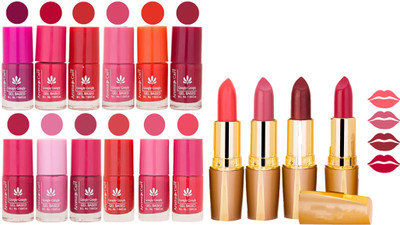 

Aroma Care 12 Piece Vibrant Color Nail Polish Combo Set With 4 Rythm Creamy Matte Lipstick Combo 85(Set of 16)