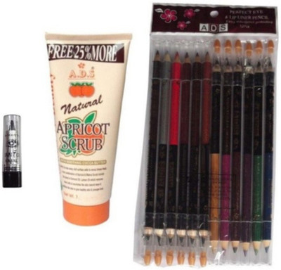 

ADS Eye And Lip Liner Pencil 12 Pieces / 50 gm Scrub / Kajal(Set of 3)