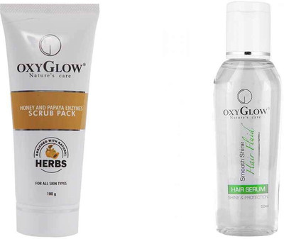 Oxyglow Honey & Papaya Enzyme Scrub Pack & Hair Serum(Set of 2)
