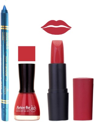 Flipkart - Fashion Bar Nail Polish , otg Lipstick , Turquoise Blue Kajal Combo64(Set of 3)