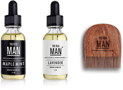 The Real Man Beard & Mustache Oil Maple Mint(15ml), Lavender(15ml) & Comb(Set of 4)