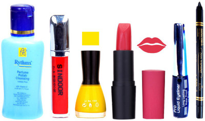 

Rythmx Remover, OTG Lipstick, Sindoor, Nail Polish,EyeLiner, Remover,Black Kajal, Makeup kit Combo 10062(Set of 6)