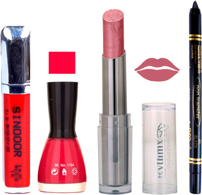 

Rythmx Lipstick Sindoor,Nail Polish,Black Kajal Makeup Pack Combo 627(Set of 4)