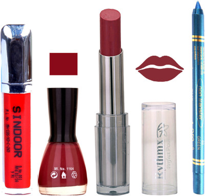 

Rythmx Lipstick Sindoor,Nail Polish,Turquois Blue Kajal Makeup Pack Combo 605(Set of 4)