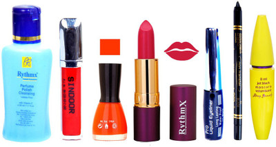 

Rythmx Lipstick ,Polish Remover, Sindoor, Nail Polish,EyeLiner,Black Kajal, Mascara, Makeup kit Combo 14073(Set of 7)