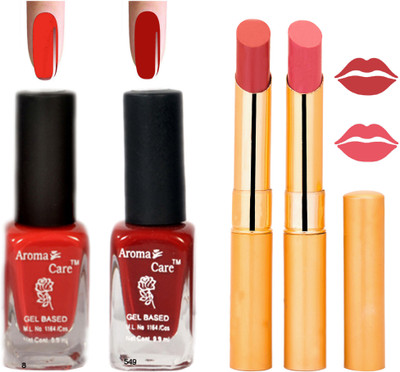 

Aroma Care Black Cap Nail Polish RHYTHM Orange Lipstick Combo 031(Set of 4)